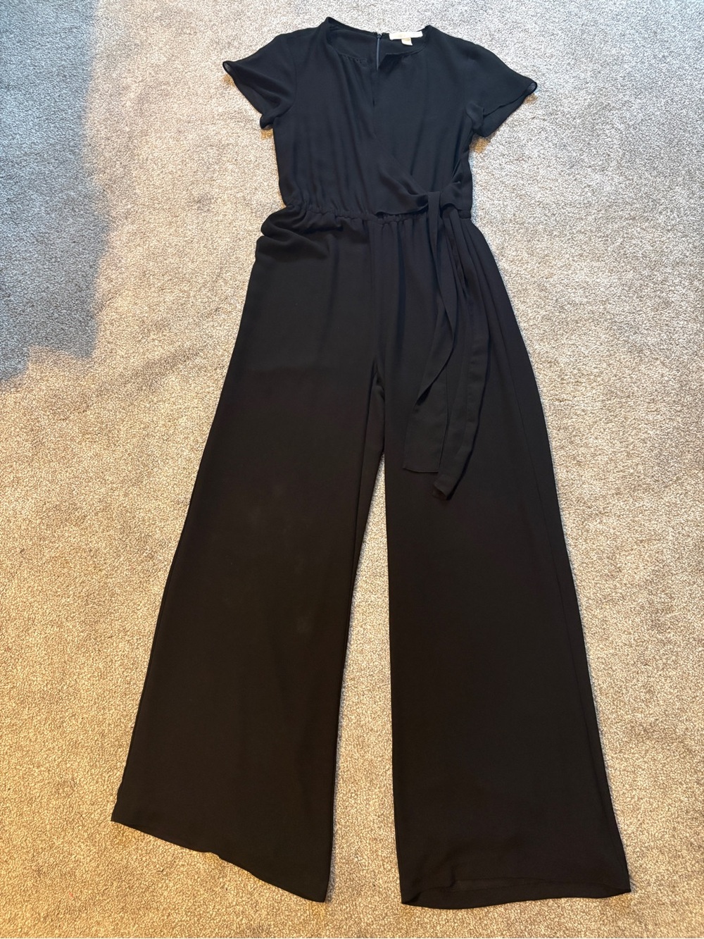 Michael Kors Black Short-Sleeve Wide-Leg Jumpsuit with Waist Tie